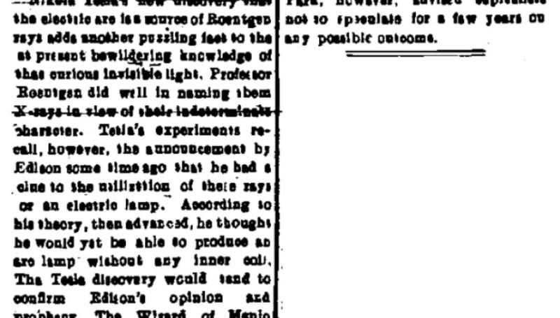 Preview of X-ray Experiments of Tesla and Edison article