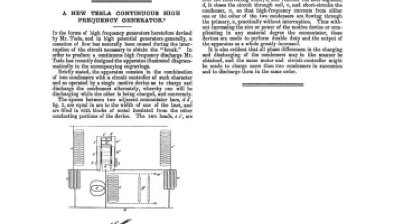 Preview of A New Tesla Continuous High Frequency Generator (reprint) article