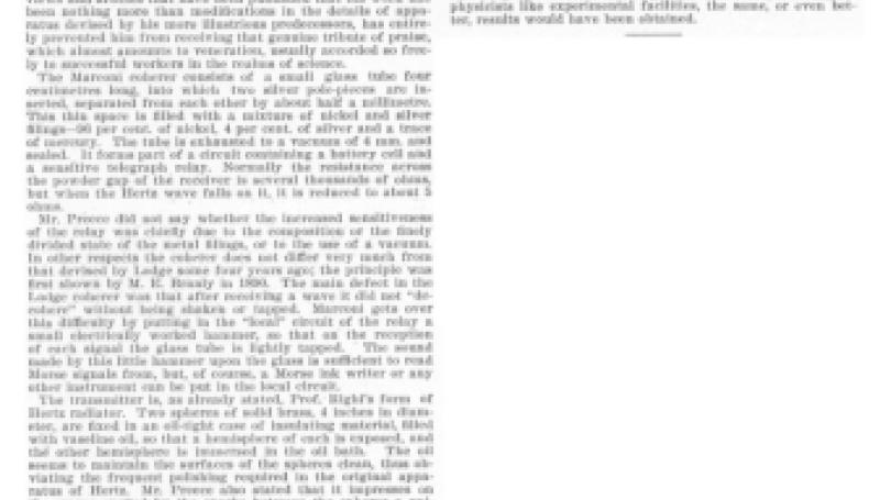 Preview of Hertz Wave Telegraphy by the Marconi System article