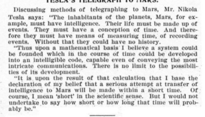 Preview of Tesla's Telegraph to Mars article