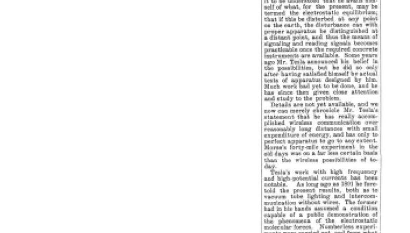 Preview of Tesla's Wireless Telegrams (Reprint) article