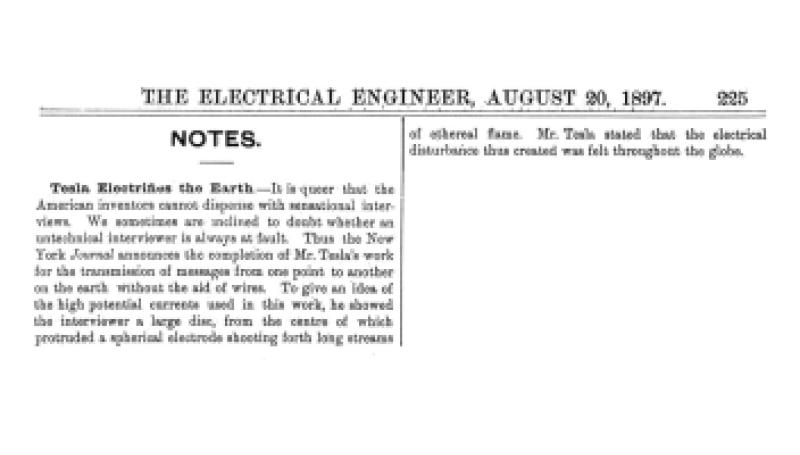 Preview of Tesla Electrifies the Earth (August 20, 1897) article