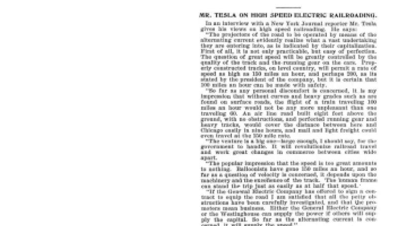 Preview of Mr. Tesla on High Speed Electric Railroading article