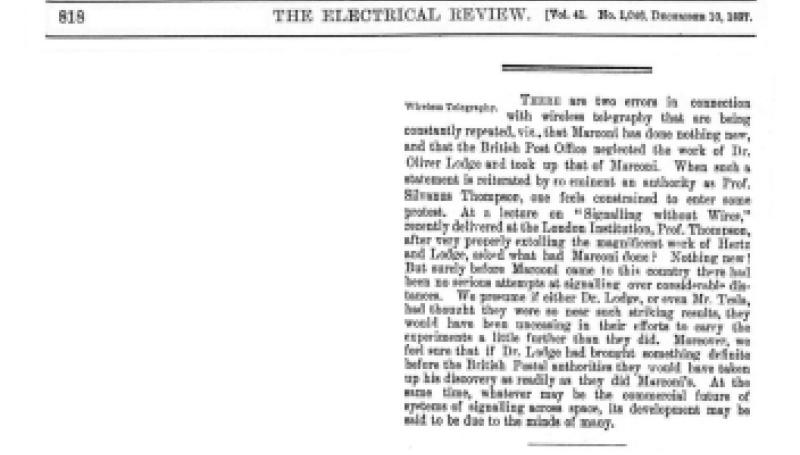 Preview of Wireless Telegraphy - Defense of Marconi article