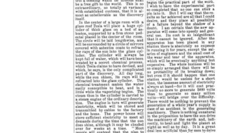 Preview of Electrical Progress - Nikola Tesla's New Engine article