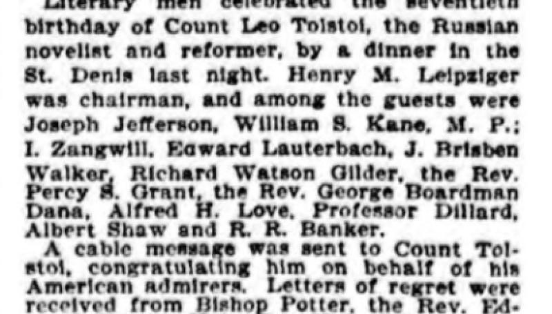 Preview of Dinner in Tolstoi's Honor article