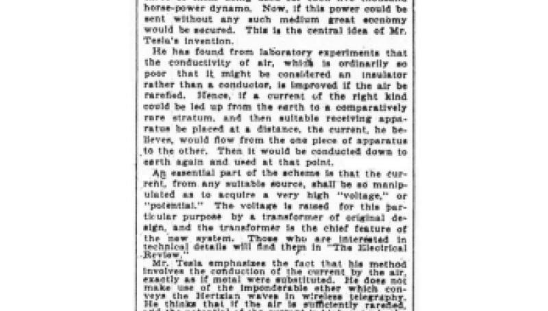 Preview of Tesla's Latest Invention - Transmitting Electricity Through the Air without Wires article