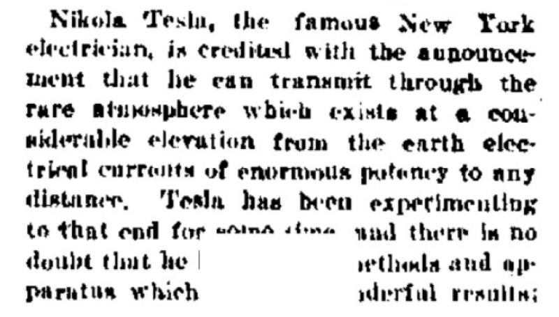 Preview of Nikola Tesla Can Transmit Through The Rare Atmosphere article