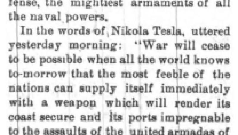 Preview of Tesla's Latest Wonder - To Abolish War article