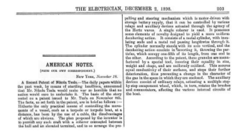 Preview of American Notes - A Recent Patent of Nikola Tesla article