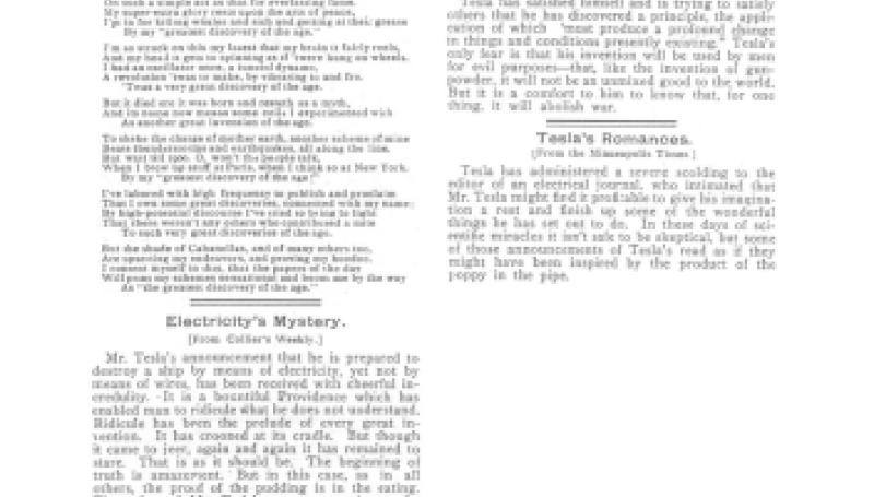 Preview of Nikola Tesla - "The Greatest Discovery of the Age" Poem & Recent News article