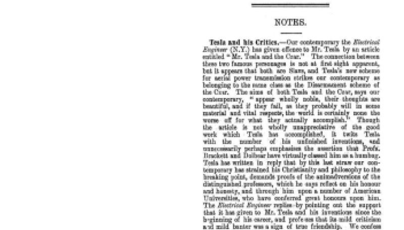 Preview of Notes - Tesla and his Critics article