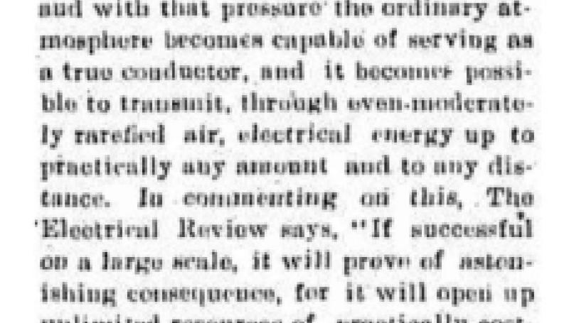 Preview of Tesla to Make Air Itself Telegraphic article