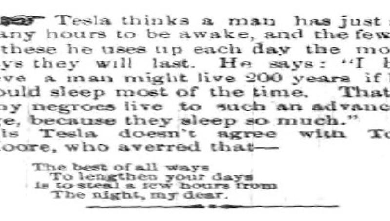 Preview of Tesla Believes a Man Might Live 200 Years article