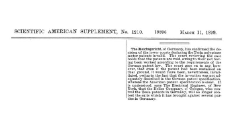 Preview of The Reichsgericht of Germany Declares Tesla's Patents Invalid article