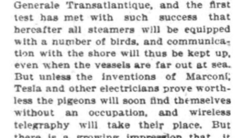 Preview of Wireless Telegraphy May Soon Replace Carrier Pigeons article