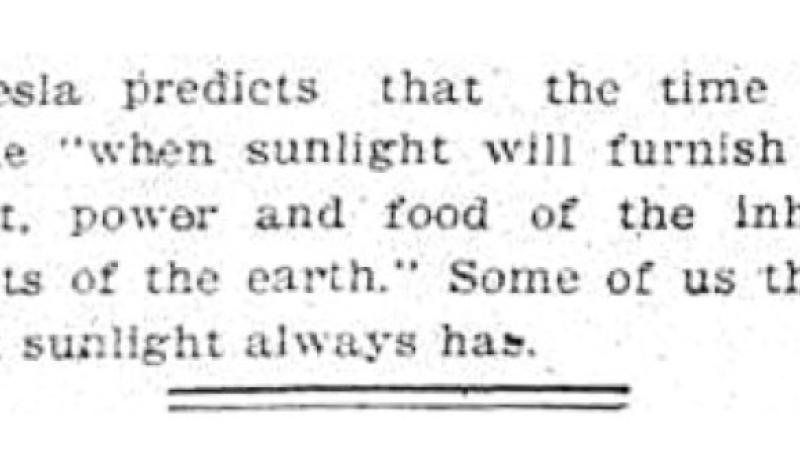 Preview of Tesla's Prediction About the Sun article
