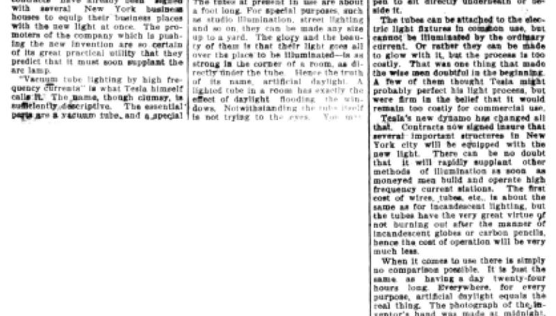 Preview of Artificial Daylight - Nikola Tesla's Discovery to be Put to Practical Test article