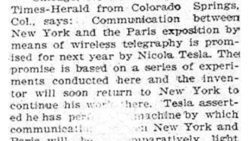 Preview of Wireless Telegraphy - New York to Paris article