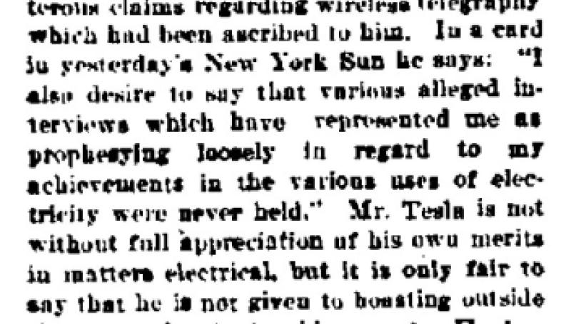 Preview of A Denial by Nikola Tesla article