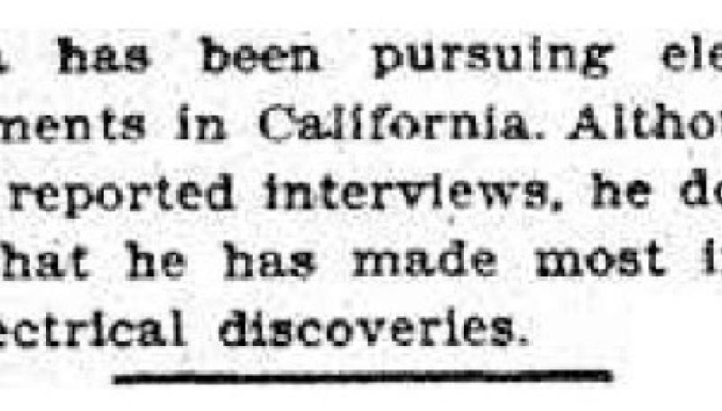 Preview of Tesla Pursuing Electrical Experiments in California? article