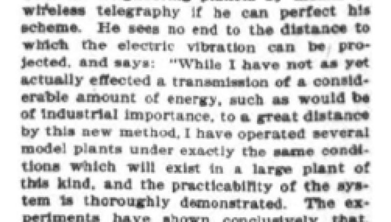 Preview of Tesla on Talking with Neighboring Planets article