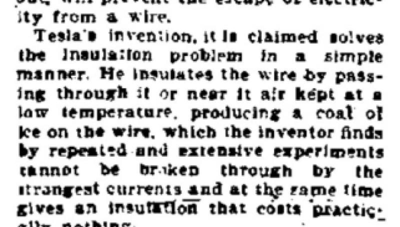 Preview of Tesla's Invention - Believed the Problem of Effective Wire Insulation Has Been Solved article