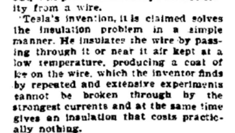 Preview of Tesla's Invention - Believed the Problem of Effective Wire Insulation Has Been Solved (reprint 4) article