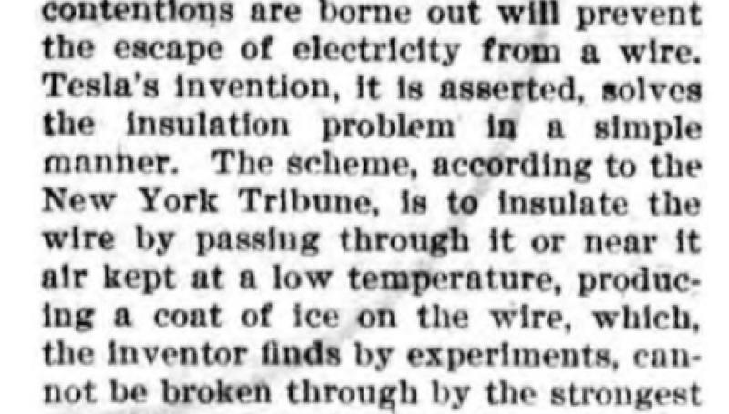 Preview of Tesla's Latest Invention - To Prevent Escape of Electricity From a Wire article