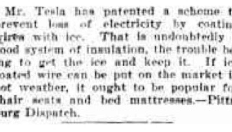 Preview of Mr. Tesla Patents Ice Coated Wire article