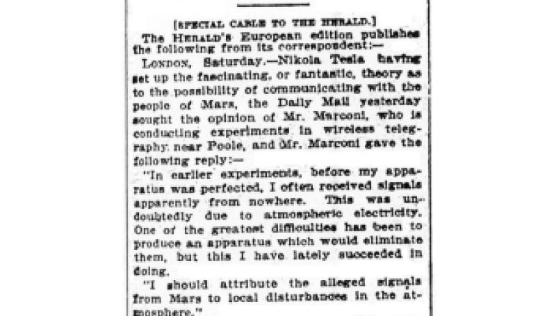 Preview of Discredits Tesla's Martian Theory article