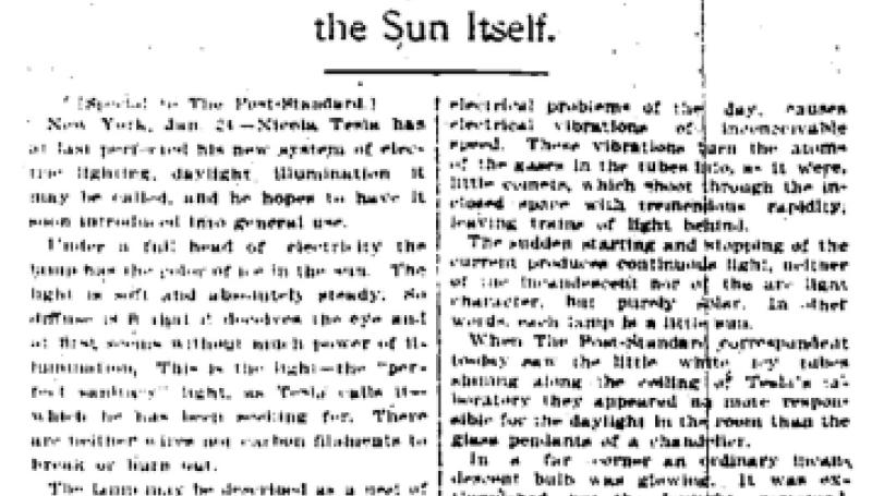 Preview of Nikola Tesla Makes Artificial Light article