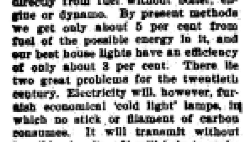 Preview of Future of Electricity - Its More Complete Development Will Add to the Pleasures of Life article