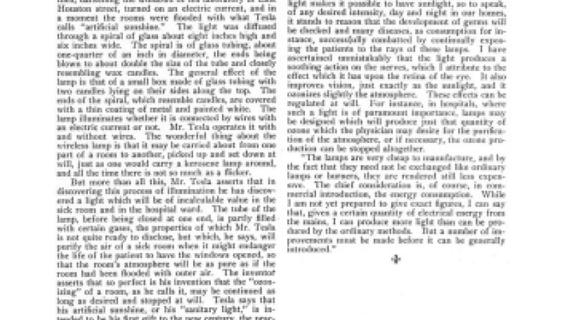 Preview of Scientific - Tesla's "Artificial Sunshine" article
