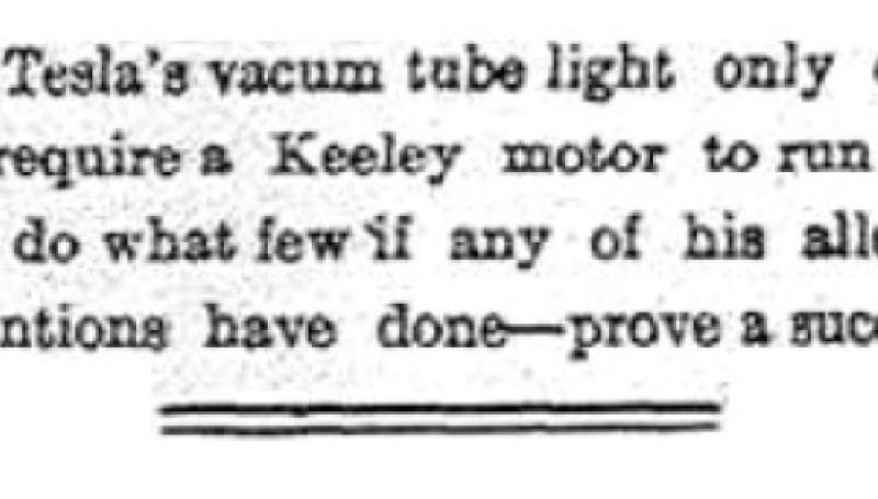 Preview of Does Tesla's Vacuum Tube Light Require Keely Motor? article