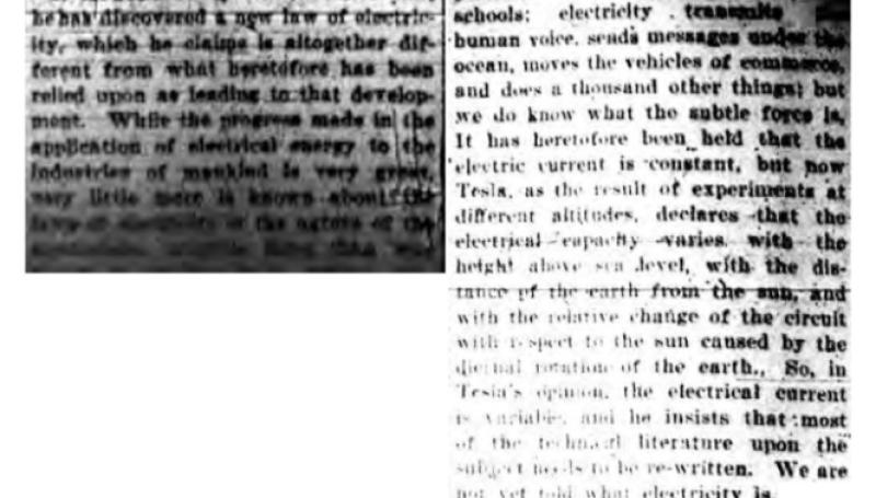 Preview of Nikola Tesla Has Discovered a New Law of Electricity article