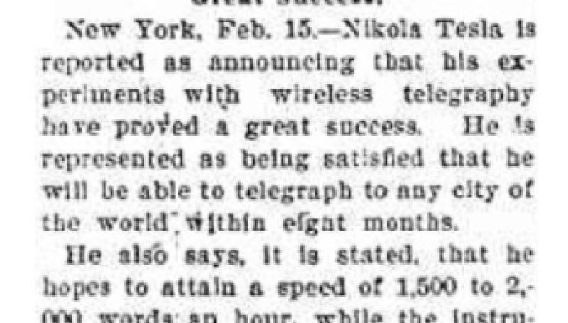 Preview of Nikola Tesla Makes Another Announcements article