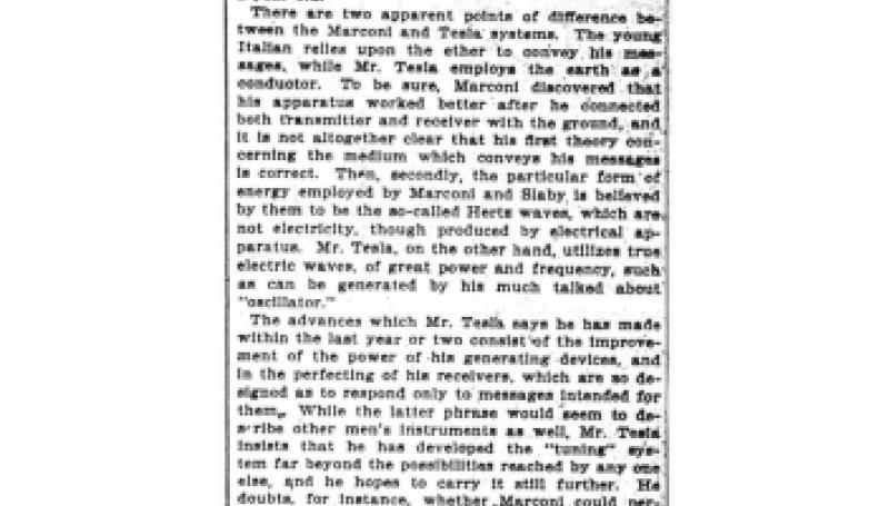 Preview of Mr. Tesla's Wireless Telegraphy - He Hopes to Send Messages Through the Earth Ere Long article