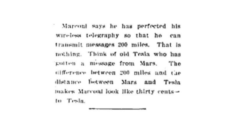 Preview of Tesla Communicates with Mars, but Marconi only reaches 200 Miles article