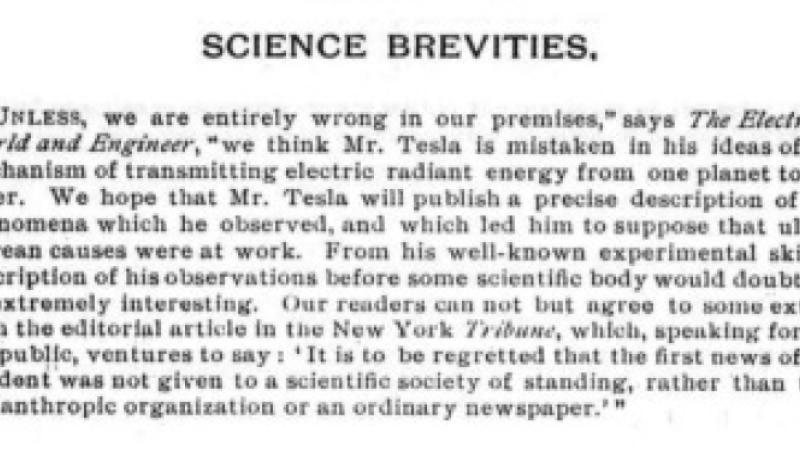 Preview of Science Brevities (Commentary on Tesla's Radiant Energy Ideas) article