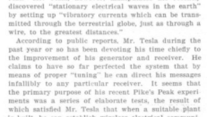 Preview of Tesla's Wireless Telegraphy article