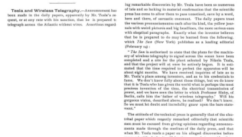 Preview of Tesla and Wireless Telegraphy article