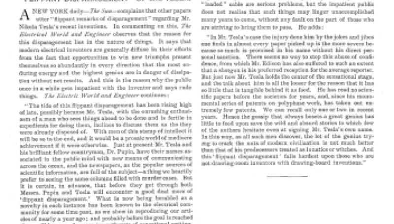 Preview of “Flippant Disparagement” of Mr. Tesla article