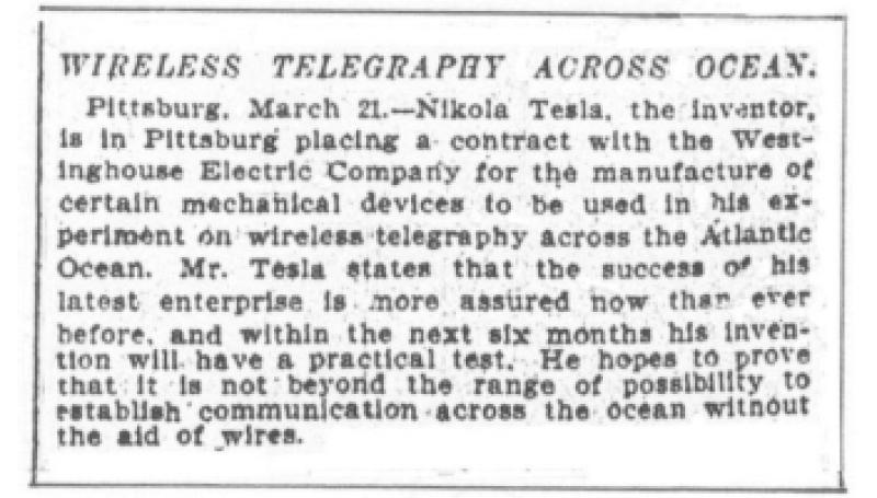 Preview of Wireless Telegraphy Across Ocean article