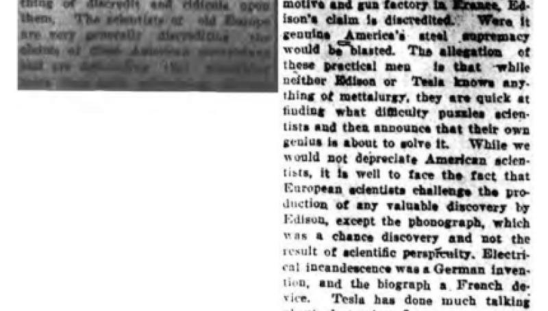 Preview of Edison and Tesla Becoming Discredited article