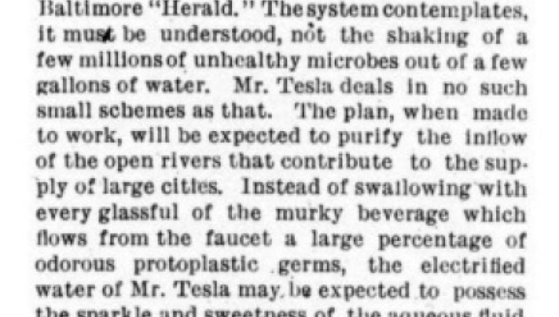 Preview of Tesla's Electrical Process for Water Purification article