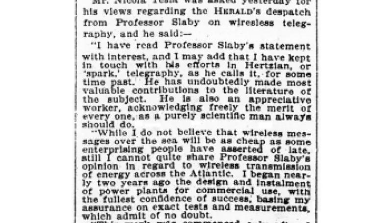 Preview of Nikola Tesla Replies to Professor Slaby article