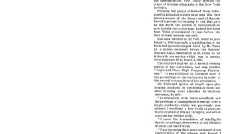 Preview of Tesla's Work and Marconi's article
