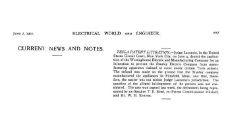 Preview of Tesla Patent Litigation - Westinghouse vs. Stanley article