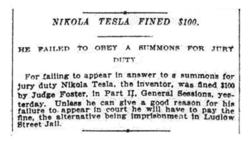 Preview of Nikola Tesla Fined $100 article